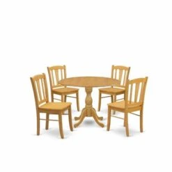 Dining Room Set - Dropleafs Round Dining Table And Wood Dining Chairs With Slatted Chair Back - Oak Finish (Pieces Options) - DMDL3-OAK-W -Gourmet Interiors a17399ba 9d83 4320 a0ad 2339a703f7ca