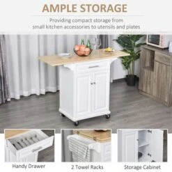 HOMCOM Kitchen Island Cart On Wheels With Extended Counter Drawer Cabinet Towel Racks Versatile Use Natural Wood Top And White - Portable - White - Wood 14 HOMCOM Kitchen Island Cart On Wheels With Extended Counter Drawer Cabinet Towel Racks Versatile Use Natural Wood Top And White - Portable - White - Wood -Gourmet Interiors a1805fc7 0079 48c7 b908 f3a15487729b