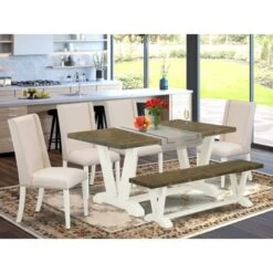 Dining Room Table Set - Rectangular Dining Table & Kitchen Chairs - Linen White Finish (No. Of Chairs & Bench Options) - V076FL201-7 -Gourmet Interiors a1a84a28 9a46 49ee 8a34 ecdd36a319d1