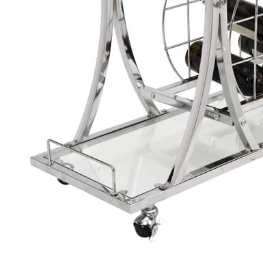Chrome Bar Cart With Wine Rack Silver Glass Metal Frame Wine Storage - Kitchen Cart - Chrome 7 Chrome Bar Cart With Wine Rack Silver Glass Metal Frame Wine Storage - Kitchen Cart - Chrome - Image 5