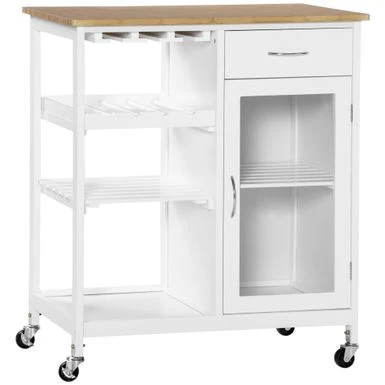 HOMCOM Utility Kitchen Cart, Rolling Kitchen Island Storage Trolley - White 13 HOMCOM Utility Kitchen Cart, Rolling Kitchen Island Storage Trolley - White - Image 11