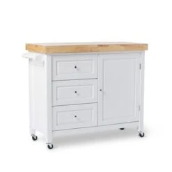 Copper Grove Macaulay Natural Rubberwood Rolling Kitchen Island Cart - White -Gourmet Interiors a235525d ba16 4b54 8ebb e50dd2c786a5