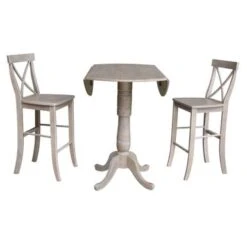 42 In. Round Dual Drop Leaf Bar Height Dining Table With 2 X-back Stools - 3 Piece Set - Washed Gray Taupe -Gourmet Interiors a269d121 9e2e 4b79 a2b5 86020f0a103a