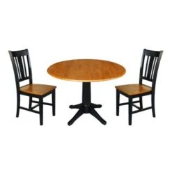 42" Round Top Pedestal Table With 2 Chairs, Black/Cherry - Black/Cherry
