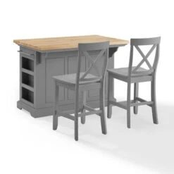 Julia Wood Top Island W/X-Back Stools - 50 "W X60 "D X41 "H - With Seating - Gray - Wood 19 Julia Wood Top Island W/X-Back Stools - 50 "W X60 "D X41 "H - With Seating - Gray - Wood -Gourmet Interiors a2dc6734 d296 41ac b7e0 26f627647713