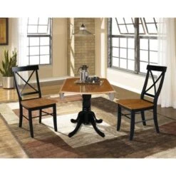 42" Solid Wood Dual Drop Leaf Table With 2 X-Back Chairs - 3 Piece Set - Black/Cherry -Gourmet Interiors a35c3c09 dadd 4c4c af16 c48e9d3565aa