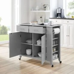 Savannah Stainless Steel Top Full-Size Kitchen Island/Cart - 37"H X 42"W X 18.25"D - Kitchen Cart - Stainless Steel - Grey -Gourmet Interiors a3781d5f 2019 458e 97a3 1c1b47b12c24