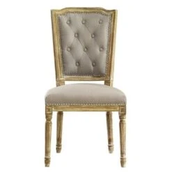 Baxton Studio Estelle Shabby Chic Rustic French Country Weathered Oak Beige Linen Button-tufted Chair - Single -Gourmet Interiors a3cd4f02 ec75 423b afa9 f32c1c72b150