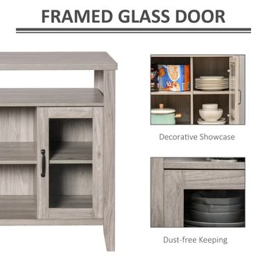 HOMCOM Farmhouse Sideboard Buffet Cabinet, Coffee Bar Cabinet With Storage Shelves, Kitchen Cabinet With 2 Framed Glass Doors - White 16 HOMCOM Farmhouse Sideboard Buffet Cabinet, Coffee Bar Cabinet With Storage Shelves, Kitchen Cabinet With 2 Framed Glass Doors - White - Image 14