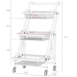 3-Tier Folding Rolling Cart Kitchen/Bedroom/Living Room/Bathroom - 17.32*11.81*37.20 - Black - Kitchen Cart -Gourmet Interiors a4a2727d c894 4d94 a9fe 90f62403ee48
