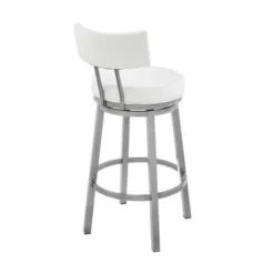 Dalza 26" Swivel Counter Stool In Cloud Finish With White Faux Leather -Gourmet Interiors a4d2bc26 d729 4250 a0c7 1dff5c8f93c8