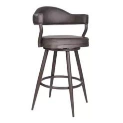 Justin 26" Counter Height Swivel Vintage Brown Faux Leather Bar Stool With Brown Metal Legs