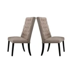 Set Of 2 Linen Side Chairs In Tan Finish - Set Of 2 - Tan And Vintage Black