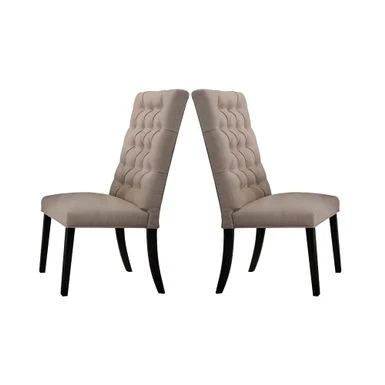 Set Of 2 Linen Side Chairs In Tan Finish - Set Of 2 - Tan And Vintage Black 3 Set Of 2 Linen Side Chairs In Tan Finish - Set Of 2 - Tan And Vintage Black