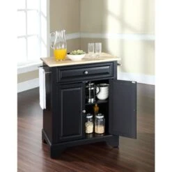 LaFayette Black-finished Wood 2-door Portable Kitchen Island With Drawer And Natural Wood Top - Stationary - Black - Wood -Gourmet Interiors a5dabdb7 0281 4fc8 b42a d18870aaf651