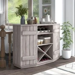 DH BASIC Farmhouse Plank-Style 28-Bottle 47-Inch Wine Cabinet Buffet By Denhour - Reclaimed Black Oak -Gourmet Interiors a5e855bc de0d 4e79 bf75 b8c2e5a75254