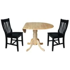 42 In Dual Drop Leaf Dining Table With 2 Dining Chairs - 3 Piece Dining Set - Natural Table/black Chairs -Gourmet Interiors a6100436 e71e 40a8 9e43 9820c80a32f7