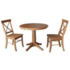 36" Round Solid Wood Extension Dining Table With 2 X-Back Dining Chairs - N/A - Hickory/Washed Coal -Gourmet Interiors a670c70a 0fb2 4ef5 b95d 63d468ed4683