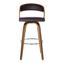 Shelly 30" Bar Height Swivel Brown Faux Leather And Walnut Wood Bar Stool -Gourmet Interiors a79a96d8 e93d 4468 b5d1 9446b1f58160