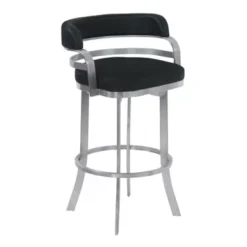 Prinz 30" Bar Height Swivel Black Faux Leather And Brushed Stainless Steel Bar Stool