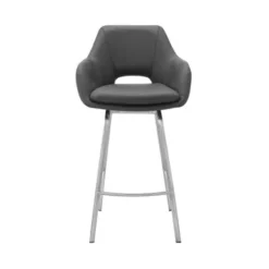 Aura Gray Faux Leather And Brushed Stainless Steel Swivel 30" Bar Stool -Gourmet Interiors a8676f39 5b38 4525 a7d9 68c2ab4c05dc