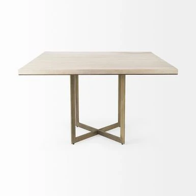 Faye I Grey Solid Wood W/Gold Metal Base Dining Table - Square - Medium Brown 5 Faye I Grey Solid Wood W/Gold Metal Base Dining Table - Square - Medium Brown - Image 3