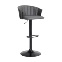 Lydia Adjustable Black Wood Bar Stool In Grey Faux Leather With Black Metal -Gourmet Interiors a8a266b5 3de5 4f04 ad71 61cb4cb9bb8d
