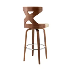 Gayle 30" Swivel Cross Back Cream Faux Leather And Walnut Wood Bar Stool -Gourmet Interiors a8fee94f 7f5a 491d a198 282976f42410