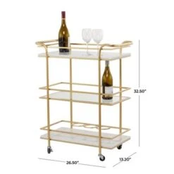 Gold Marble Glam Bar Cart - 13.2 X 26.5 X 32.5 - Gold - Iron -Gourmet Interiors a927bebc 2725 48de ad4d 907ceaa1b130