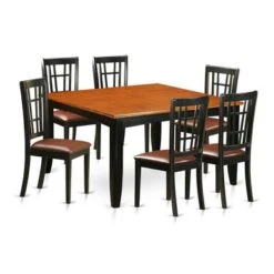 7 Pc Dining Set Includes Square Table With Leaf And 6 Dining Chairs In Black/Cherry Finish (Seat's Type Options) - PFNI7-BCH-W -Gourmet Interiors a978b521 ab69 4dd4 92ff 1790b4584e38