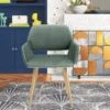 Modern Open Back Upholstered Dining Chair With Wood Legs - Green -Gourmet Interiors aa32466d 19f5 431e b591 423e8db55e0b