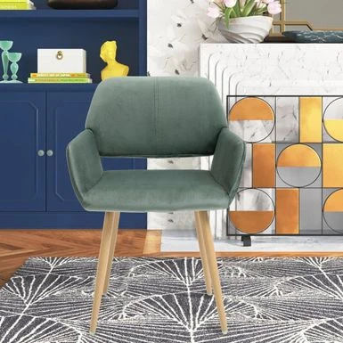 Modern Open Back Upholstered Dining Chair With Wood Legs - Green 3 Modern Open Back Upholstered Dining Chair With Wood Legs - Green