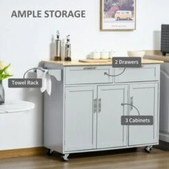 HOMCOM 48" Modern Kitchen Island Cart On Wheels With Storage Drawers, Rolling Utility Cart With Adjustable Shelves, Cabinets - White -Gourmet Interiors aad53b5f 876e 4381 9d4a 52a45079a216