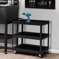Mcombo 3 Tiers Metal Tool Cart For Garage, Utility Heavy Duty Cart With Anti-Scratched Cloth, Lockable Wheels, TC77 - Red -Gourmet Interiors ab05a1f5 ddf5 488b ac49 168f31119735