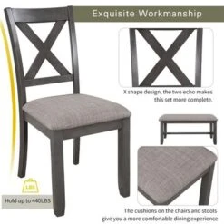 Merax 6-Piece Dining Set With Foldable Table, Bench - Grey -Gourmet Interiors ab0aec93 c190 4bb0 b168 71b8c9d999a9