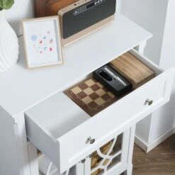 HOMCOM Kitchen Cabinet, Storage Cabinet, Sideboard Floor Accent Cabinet W/ 2 Glass Doors, Drawer & Adjustable Shelves - Off-white -Gourmet Interiors ab290126 bdc8 4e8e a234 4538935c23c2