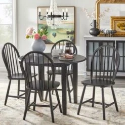 Simple Living Rollo Solid Wood Drop Leaf Dining Table - Black -Gourmet Interiors ab45c419 307d 4de3 9ff3 e9533875efac
