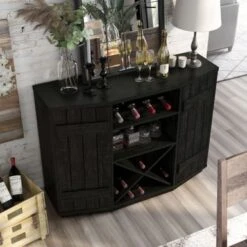 DH BASIC Farmhouse Plank-Style 28-Bottle 47-Inch Wine Cabinet Buffet By Denhour - Reclaimed Black Oak -Gourmet Interiors ab5875c4 d75e 4005 b28a 18fa933b1c39