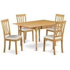 Dining Set - Dinette Table And Wooden Kitchen Chairs With Faux Leather Seat (Number Of Chairs Option) - MZAN3-OAK-LC -Gourmet Interiors abf3494a f594 4ccb a9cd a80c7bb6def9