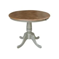 36" Round Top Pedestal Table With 12" Leaf - Distressed Hickory/Stone - Bar Height -Gourmet Interiors ac90dc94 896f 4d78 ab9a f7ed0a3b5ea4