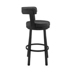 Kobe 30" Bar Height Swivel Bar Stool In Black Finish And Black Faux Leather -Gourmet Interiors acc68b81 9ff9 4190 815b e3c671c30076