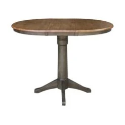 36" Round Top Pedestal Table With 12" Leaf - 36.1"H - Counter Height In Hickory And Washed Coal - Brown -Gourmet Interiors ad0ba543 4ea8 4257 8c70 1d6a7fad32e8