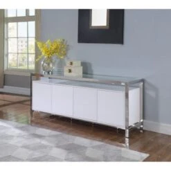 Somette Clear/Gloss White Modern Buffet - 19.69"W X 78.74"D X 31.1"H - 19.69"W X 78.74"D X 31.1"H - Clear/Gloss White