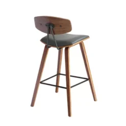 Fox 28.5" Bar Height Grey Faux Leather And Walnut Wood Mid-Century Modern Bar Stool -Gourmet Interiors adc640ce 997c 4ae1 ab73 7229e3fc32fc