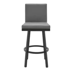 Rochester 26" Swivel Modern Black Metal And Grey Faux Leather Bar Stool -Gourmet Interiors ae3e373f c4ee 4c2c 8649 62d7506cf3dc