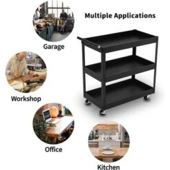 Mcombo 3 Tiers Metal Tool Cart For Garage, Utility Heavy Duty Cart With Anti-Scratched Cloth, Lockable Wheels, TC77 - Red -Gourmet Interiors ae75f976 c7ef 4466 9941 e86fe4d1dc39