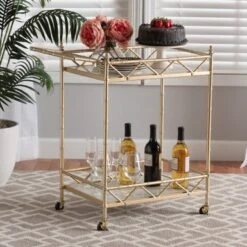 Baxton Studio Mela Contemporary Glam And Luxe Gold Metal And White Marble 2-Tier Wine Cart - Gold, White Marble 17 Baxton Studio Mela Contemporary Glam And Luxe Gold Metal And White Marble 2-Tier Wine Cart - Gold, White Marble -Gourmet Interiors aeac950c 1624 4b75 a359 30e317c2fc97