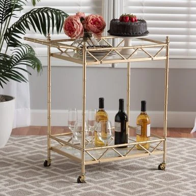Baxton Studio Mela Contemporary Glam And Luxe Gold Metal And White Marble 2-Tier Wine Cart - Gold, White Marble 9 Baxton Studio Mela Contemporary Glam And Luxe Gold Metal And White Marble 2-Tier Wine Cart - Gold, White Marble - Image 7
