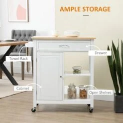 HOMCOM Kitchen Trolley, Wood Top Utility Cart On Wheels With Open Shelf And Storage Drawer For Dining Room, Kitchen - Grey -Gourmet Interiors aedd6f26 bc12 4732 969f 160ec313d73e