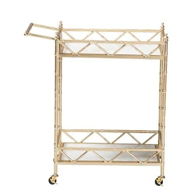 Baxton Studio Mela Contemporary Glam And Luxe Gold Metal And White Marble 2-Tier Wine Cart - Gold, White Marble 5 Baxton Studio Mela Contemporary Glam And Luxe Gold Metal And White Marble 2-Tier Wine Cart - Gold, White Marble - Image 3